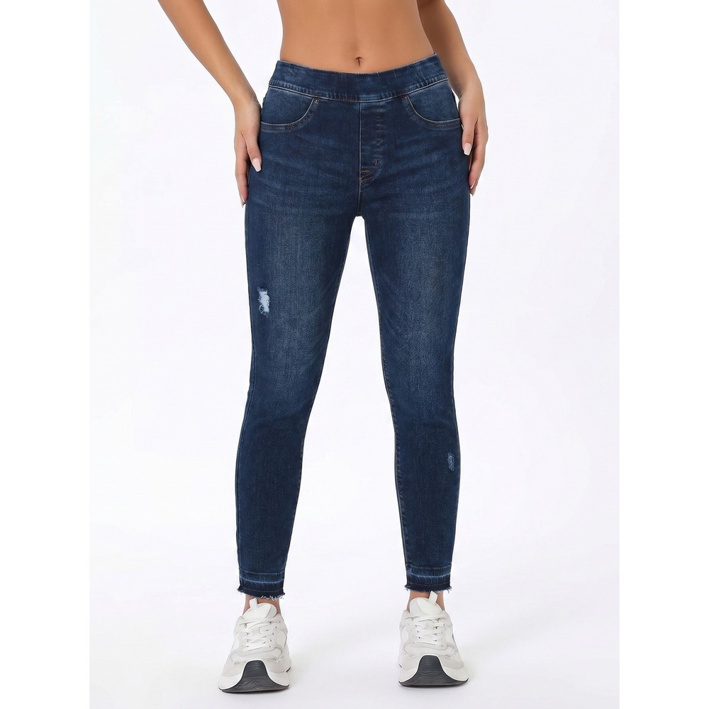 Spanx Jean-ish Ankle Skinny Leggings Womens Medium Blue Distressed Raw Hem